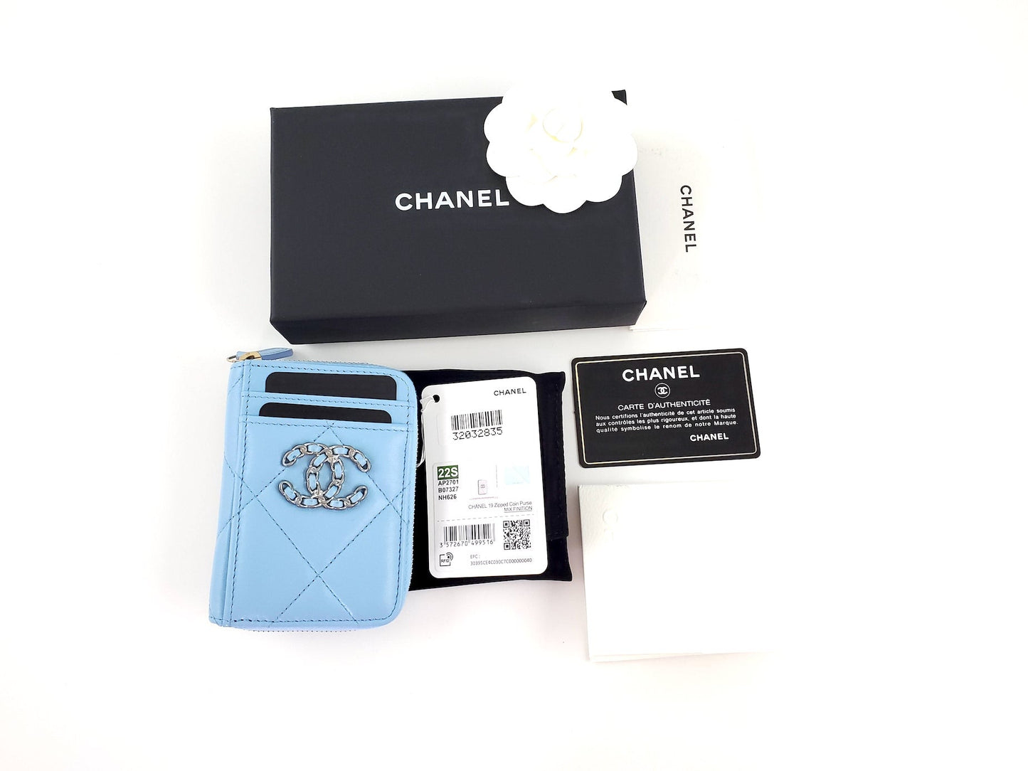 CHANEL Quilted 22S CC Blue Zip Card Case