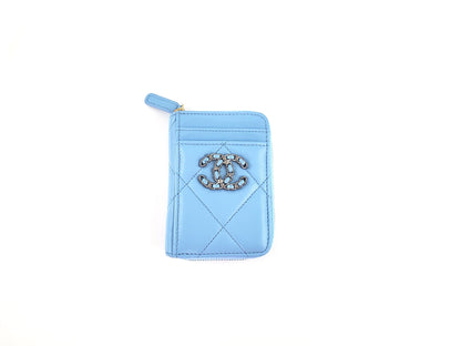 CHANEL Quilted 22S CC Blue Zip Card Case