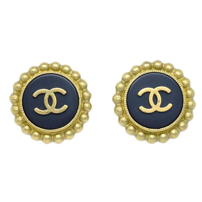 CHANEL Button Earrings Gold Black 94A 73732