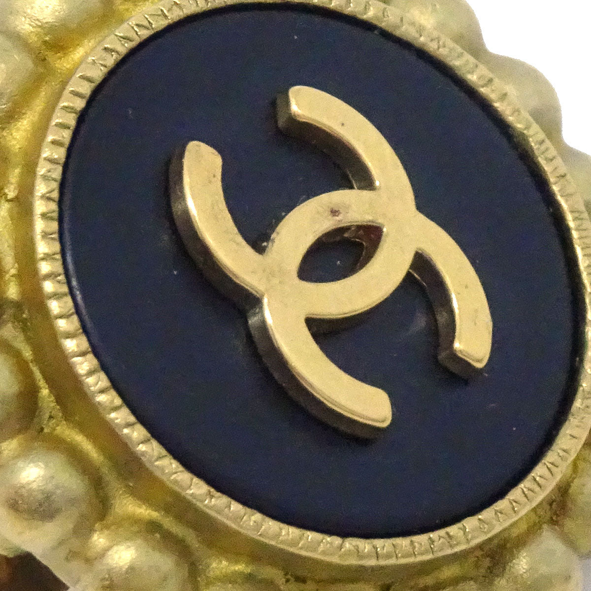 CHANEL Button Earrings Gold Black 94A 73732