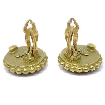 CHANEL Button Earrings Gold Black 94A 73732
