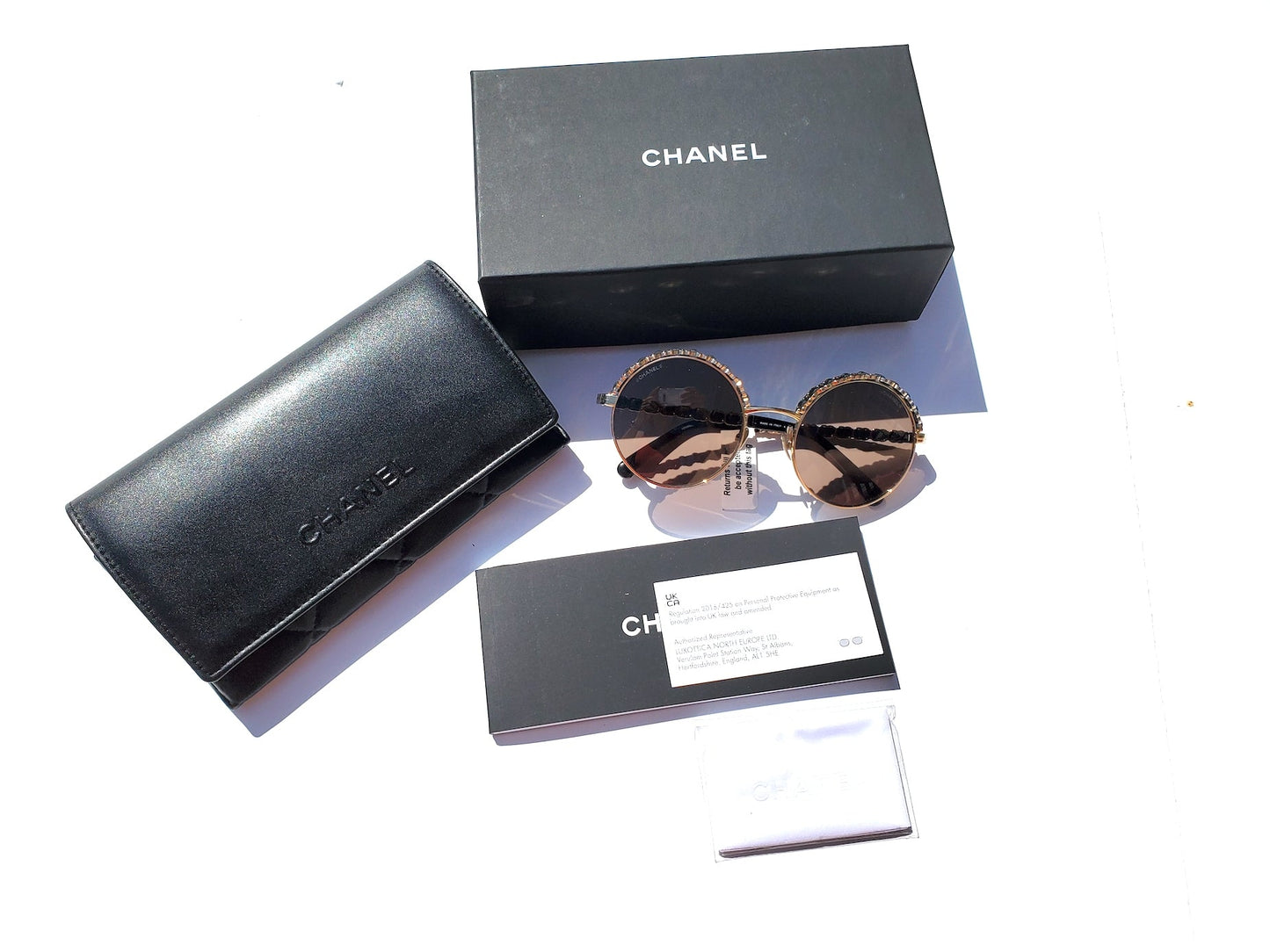 New In Stores Now CHANEL 4265Q Round Gold Black Metal Leather Sunglasses