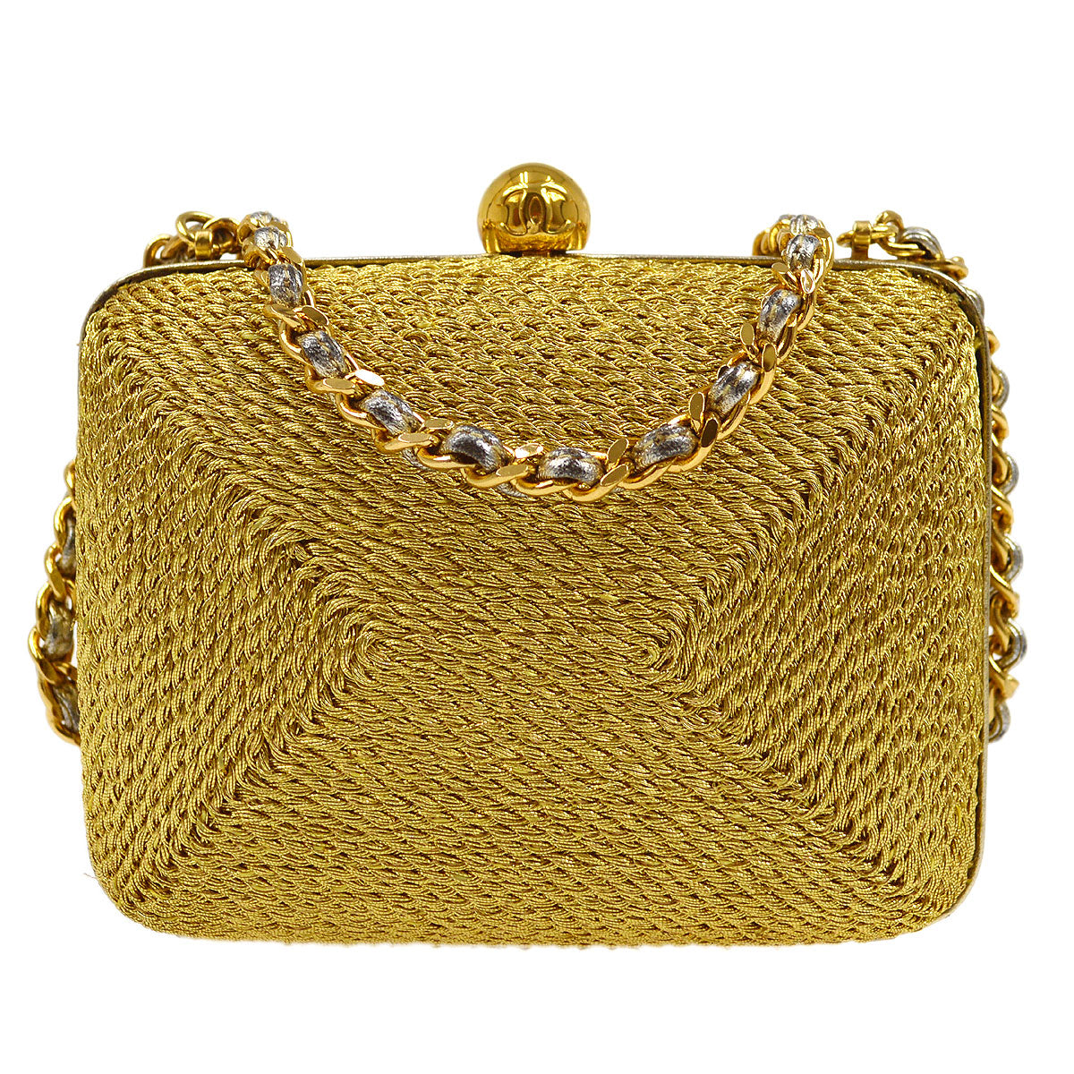 CHANEL 1998 Woven Evening Bag Gold 63979