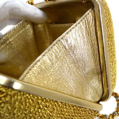 CHANEL 1998 Woven Evening Bag Gold 63979