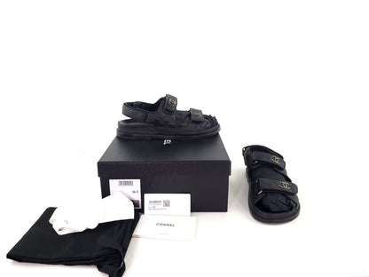 CHANEL 2020 Black Quilted Leather Dad Sandals 36.5