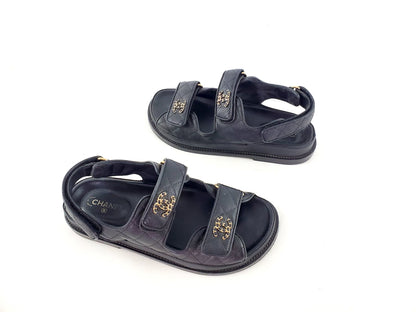 CHANEL 2020 Black Quilted Leather Dad Sandals 36.5