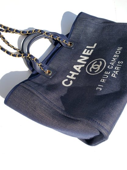 CHANEL DEAUVILLE Denim Blue Marine Tote