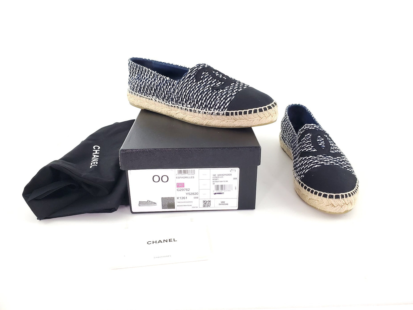 CHANEL 19C Black White Tweed Espadrilles Flats 41