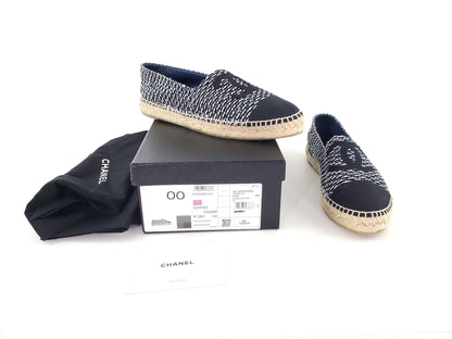 CHANEL 19C Black White Tweed Espadrilles Flats 41