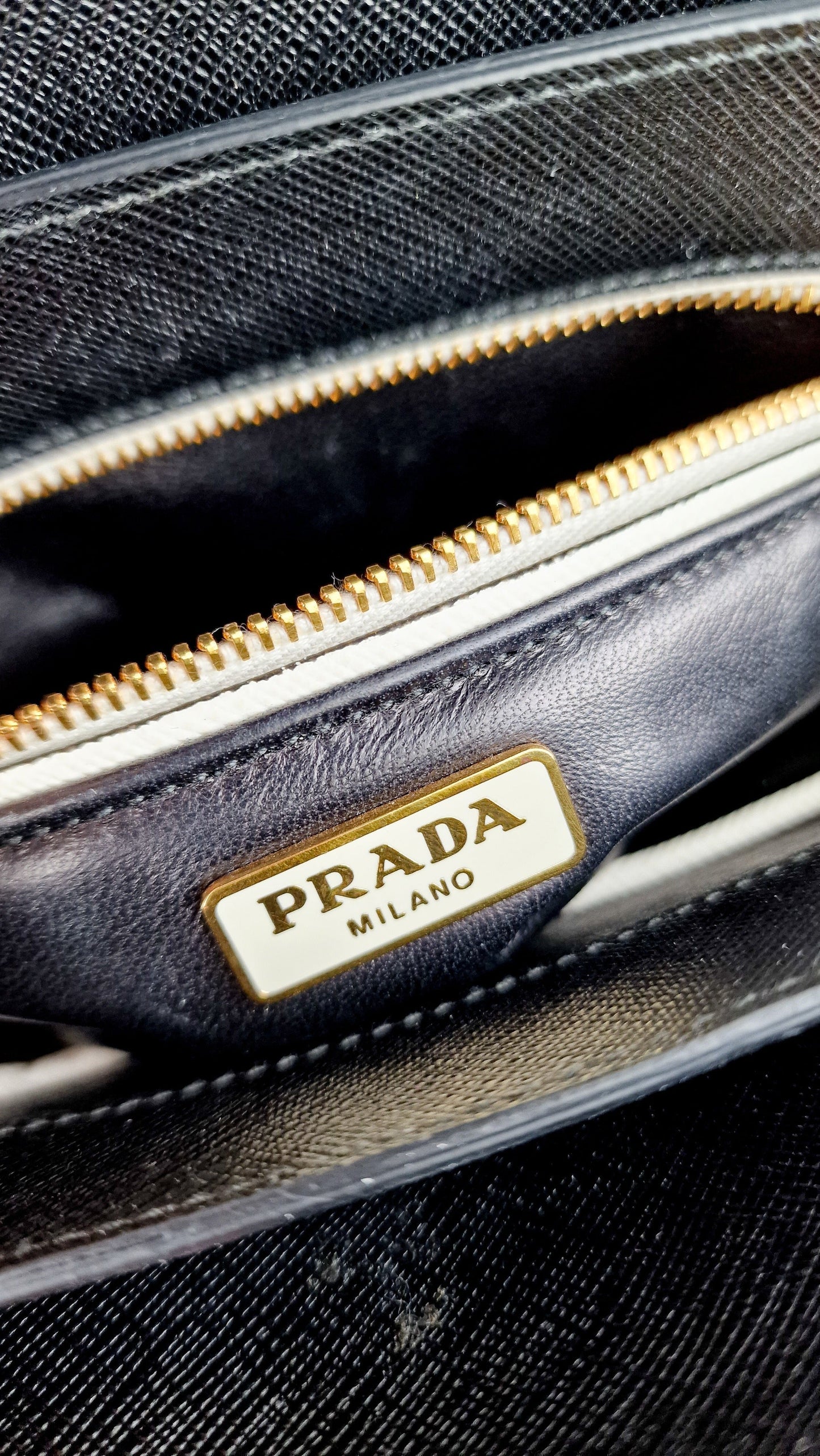 Prada Turnlock Satchel Bicolor Crossbody Bag in Black, White & Red Saffiano Leather - Prada BR5045