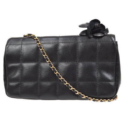 CHANEL 2003-2004 Camellia Choco Bar Shoulder Bag Mini Black Lambskin 15690