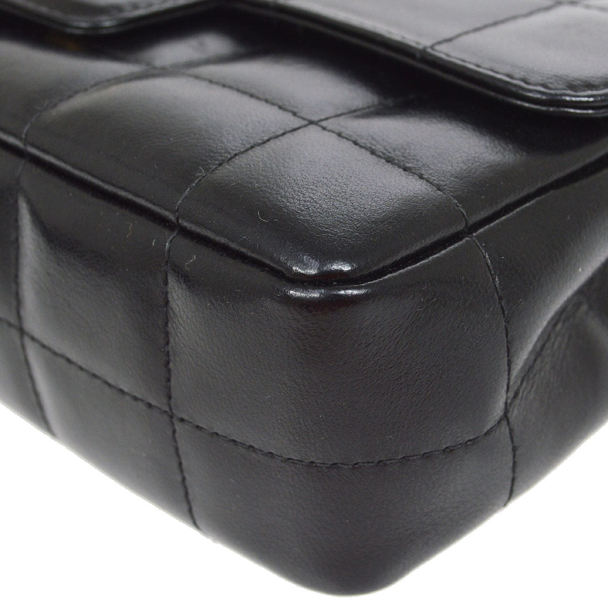 CHANEL 2003-2004 Camellia Choco Bar Shoulder Bag Mini Black Lambskin 15690