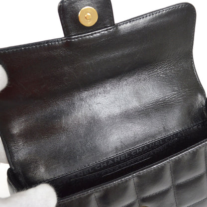 CHANEL 2003-2004 Camellia Choco Bar Shoulder Bag Mini Black Lambskin 15690
