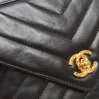 CHANEL 1991-1994 Chevron Pocket Camera Bag Mini Black Lambskin