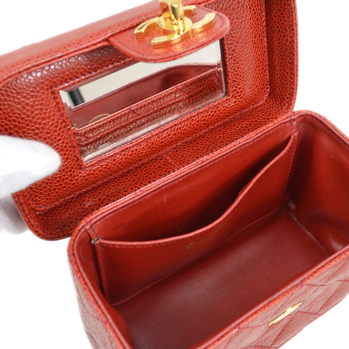CHANEL Shoulder Bag Micro Red Caviar 15852