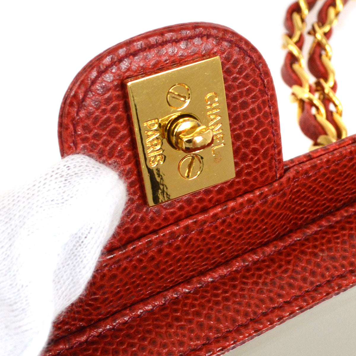 CHANEL Shoulder Bag Micro Red Caviar 15852