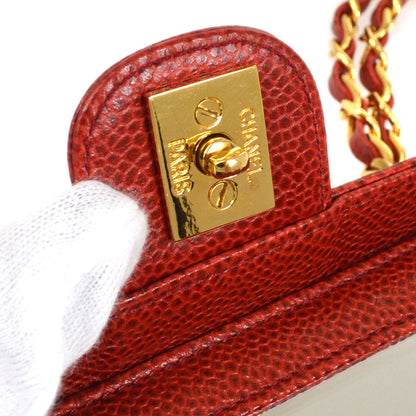 CHANEL Shoulder Bag Micro Red Caviar 15852
