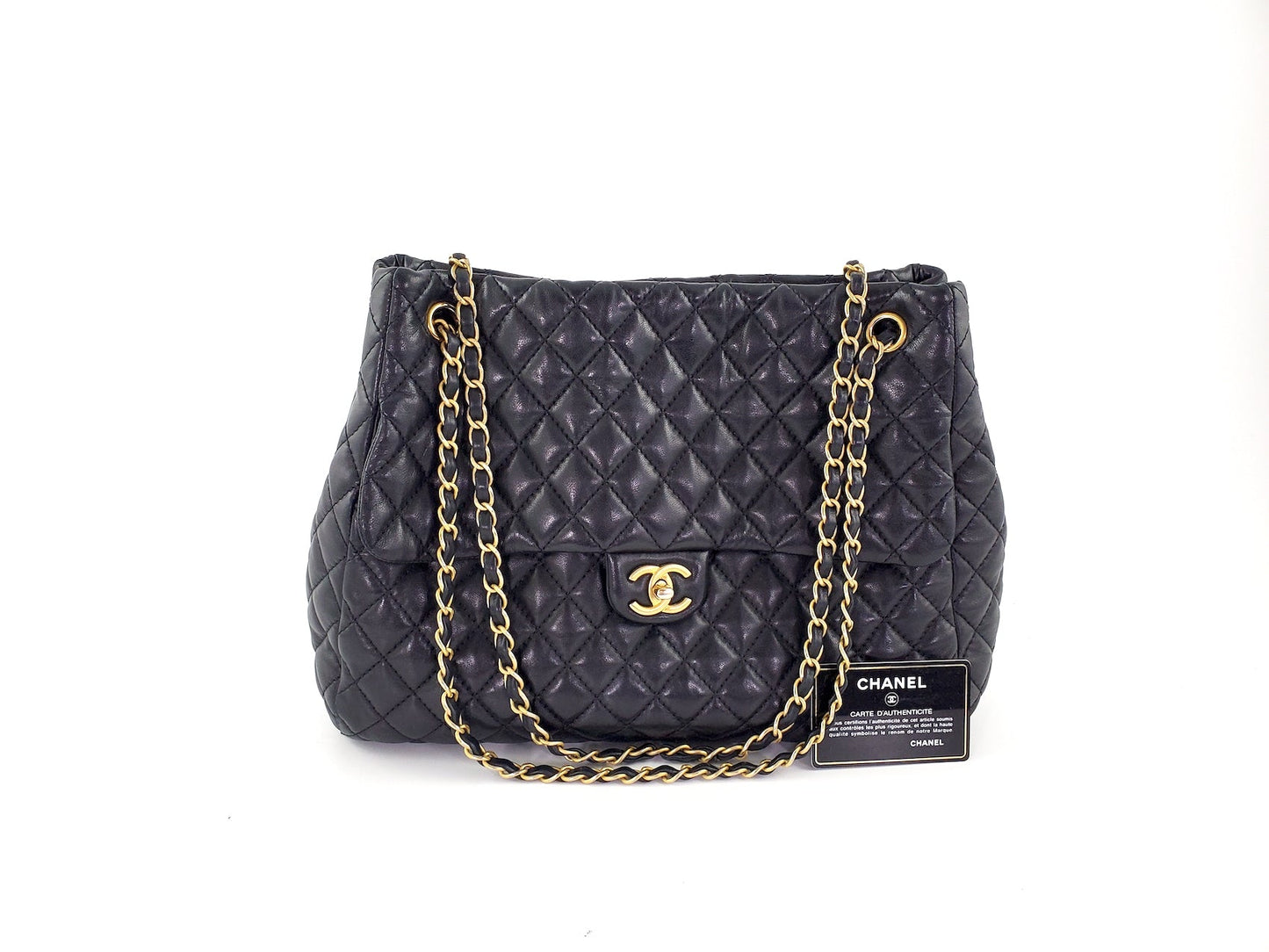 CHANEL Black Large Fluffy CC Shopping Leather Tote Bag