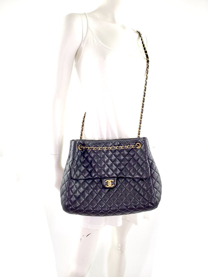 CHANEL Black Large Fluffy CC Shopping Leather Tote Bag