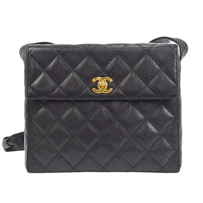 CHANEL 1996-1997 Flap Box Shoulder Bag Small Black Caviar 17661