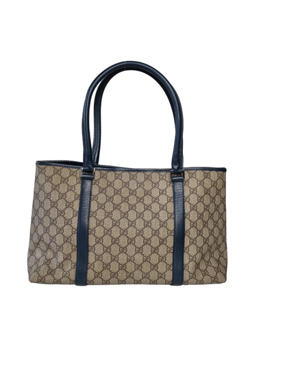 Gucci GG Supreme Tote Beige and Green/Blue leather straps