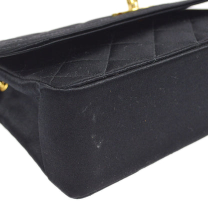 CHANEL 1994-1996 Border Round Flap Small & Pouch Set Black Satin