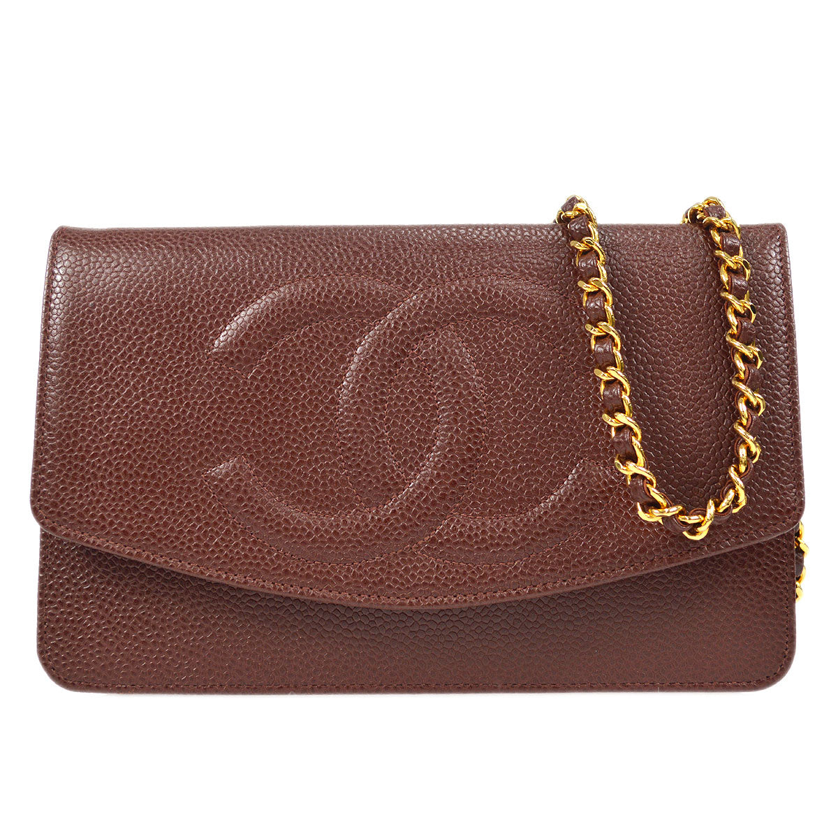 CHANEL WOC Chain Shoulder Wallet Bag Brown Caviar