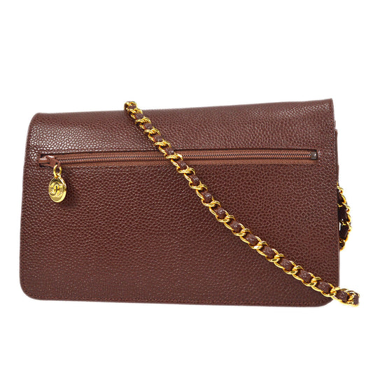 CHANEL WOC Chain Shoulder Wallet Bag Brown Caviar