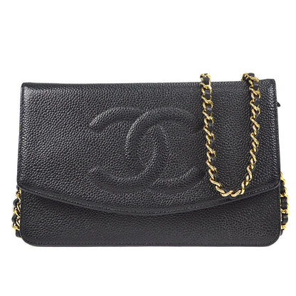 CHANEL WOC Chain Shoulder Wallet Bag Black Caviar