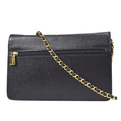 CHANEL WOC Chain Shoulder Wallet Bag Black Caviar