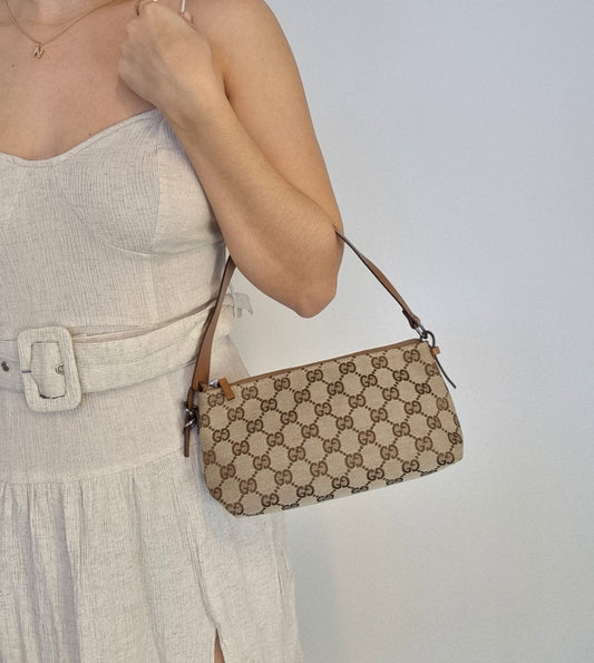 Gucci GG Beige/brown Canvas Pochette