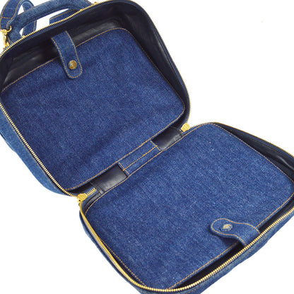 CHANEL 2way Cosmetic Vanity Shoulder Handbag Indigo Denim 66601