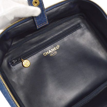 CHANEL 2way Cosmetic Vanity Shoulder Handbag Indigo Denim 66601