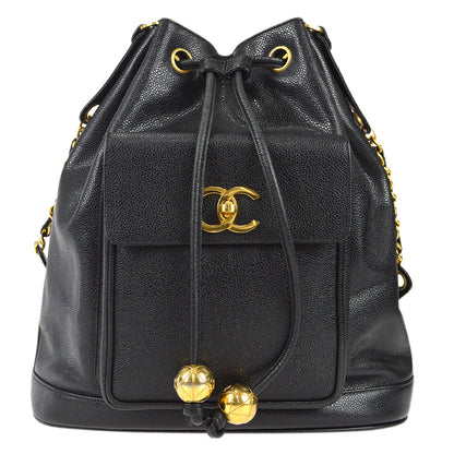 CHANEL Bucket Drawstring Chain Shoulder Bag Black Caviar 68197