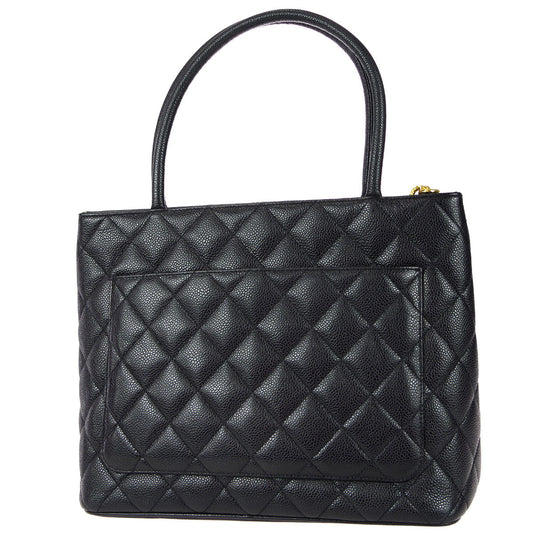 CHANEL Medallion Tote Handbag Black Caviar 68796