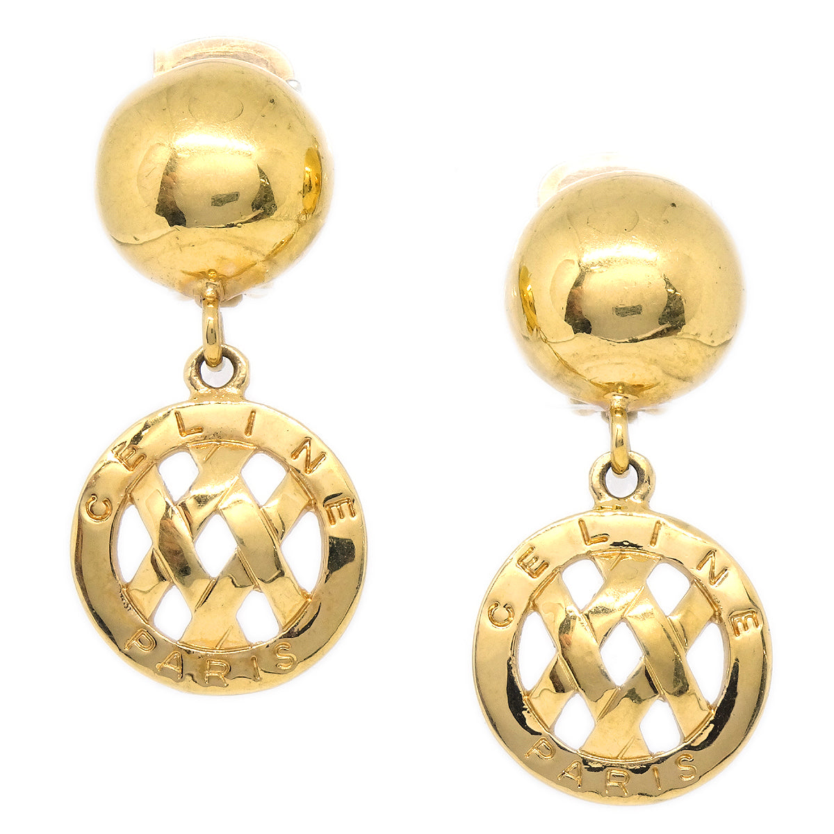 Celine Dangle Earrings Gold Clip-On 78606