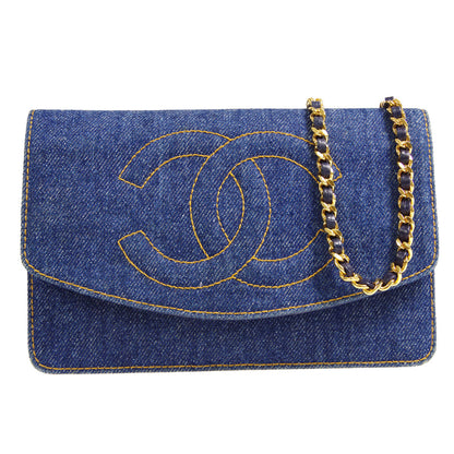 Chanel WOC Chain Shoulder Wallet Bag Indigo Denim 68157