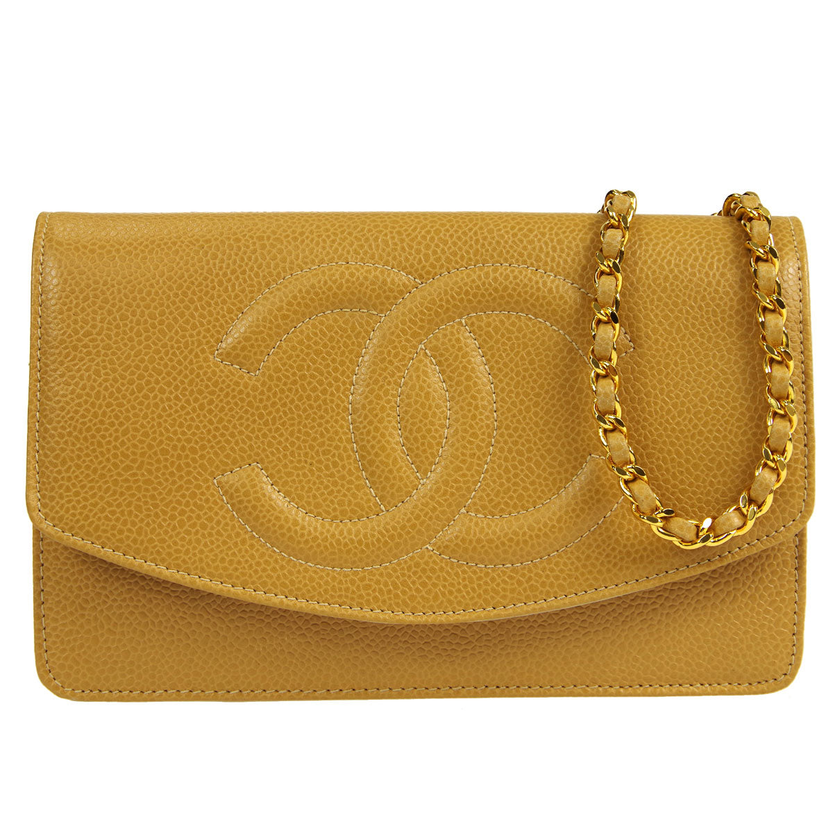 CHANEL WOC Chain Shoulder Wallet Bag Beige Caviar 89658