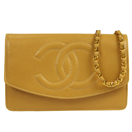 CHANEL WOC Chain Shoulder Wallet Bag Beige Caviar 89658