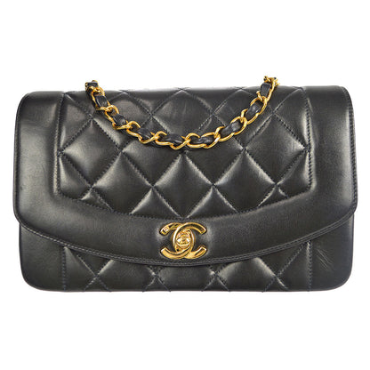 Chanel 1994-1996 Small Diana Chain Shoulder Bag Black Lambskin