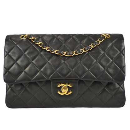 Chanel 1991-1994 Classic Double Flap Medium Shoulder Bag Black Lambskin