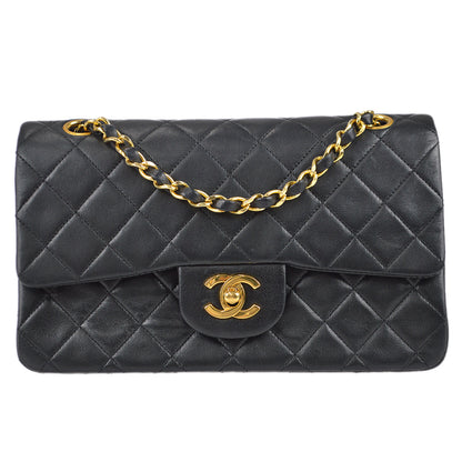 Chanel 1989-1991 Classic Double Flap Small Shoulder Bag Black Lambskin