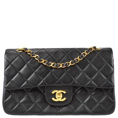 Chanel 1991-1994 Classic Double Flap Small Shoulder Bag Black Lambskin