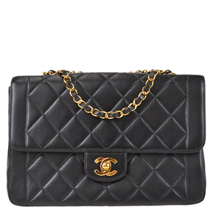 Chanel 1994-1996 Border Flap Bag Medium Black Lambskin