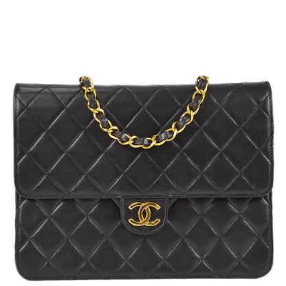 Chanel Black Lambskin Small Half Flap Shoulder Bag
