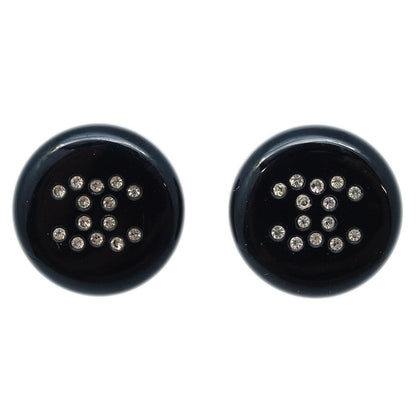 Chanel Button Pierced Earrings Rhinestone Black 00A