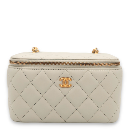 Pearl Crush (Rectangle) Mini Pastel Blue Vanity Bag in Lambskin, Gold hardware