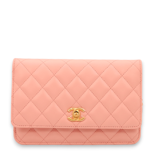 Pearl Crush Rose Pink Wallet On Chain in Lambskin, Gold hardware