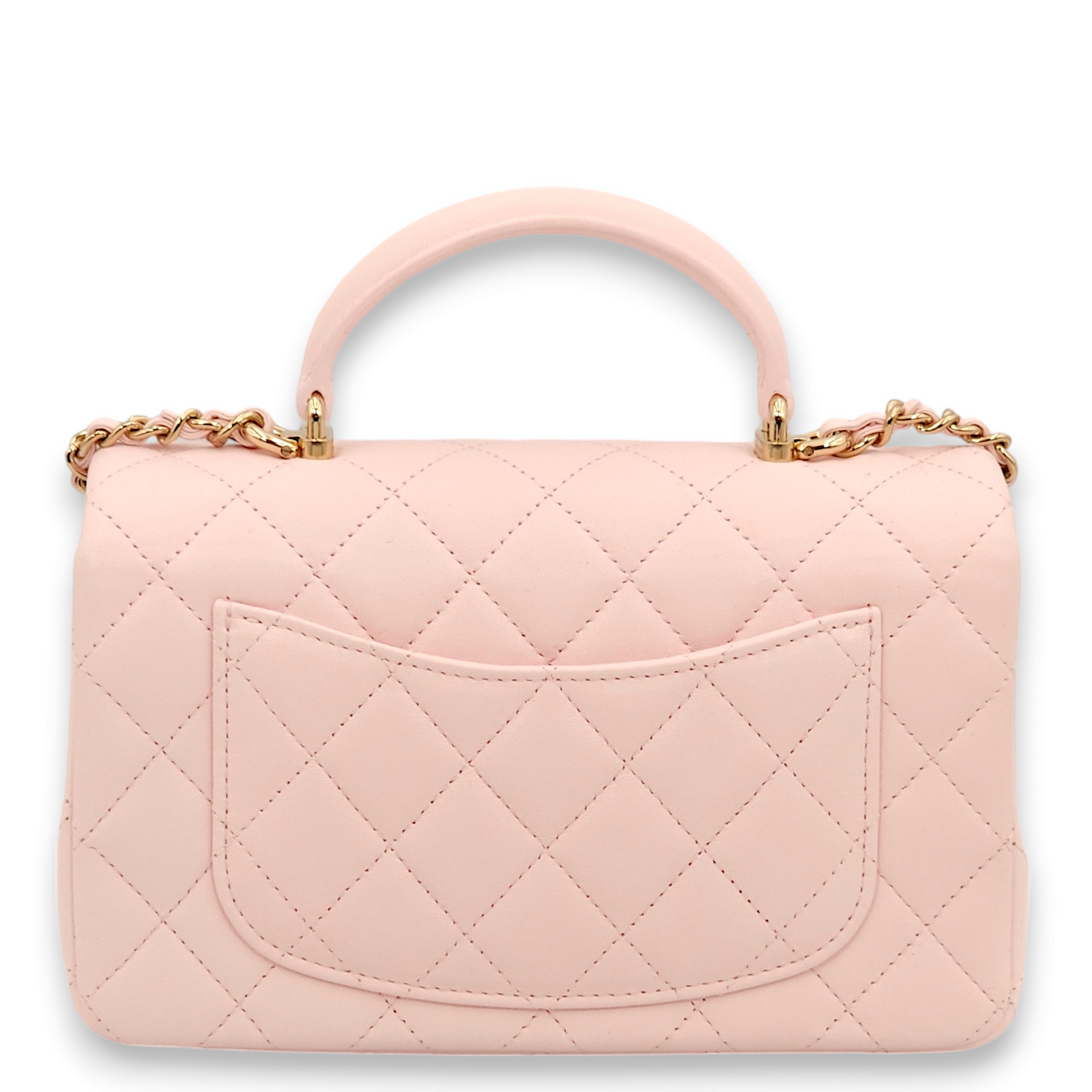 Classic Rectangle Mini Pastel pink Top Handle Bag in Lambskin, Gold hardware