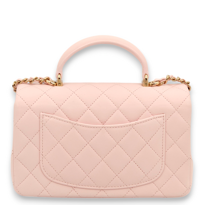 Classic Rectangle Mini Pastel pink Top Handle Bag in Lambskin, Gold hardware